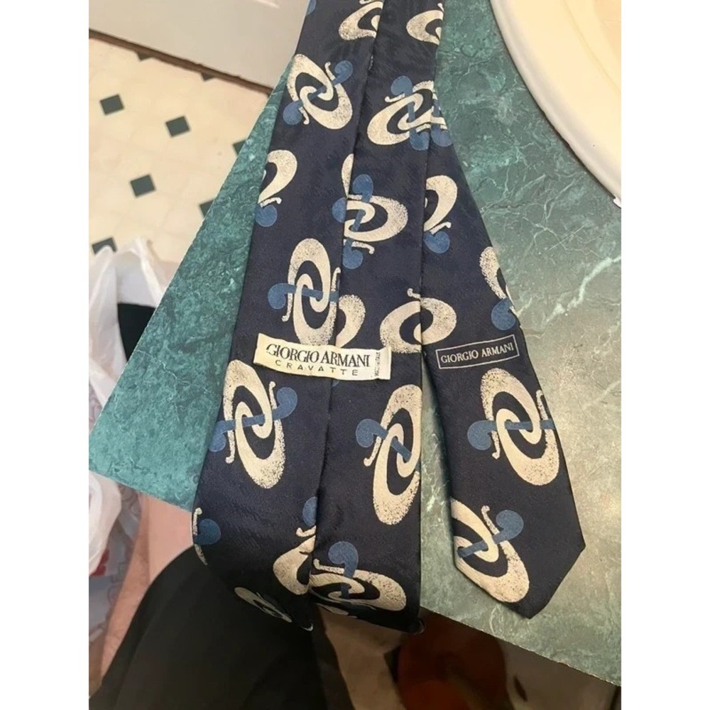 Giorgio Armani Silk Neck Tie Mens Classic Designer Pointed Italy Blue Old Money